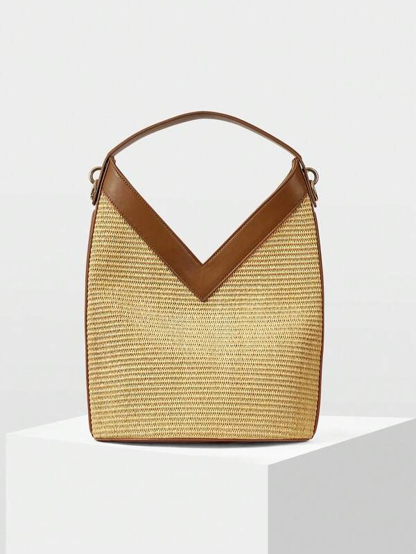 MOTF PREMIUM WOMEN'S FASHION MINIMALIST STRAW MATERIAL HANDBAG BUCKET BAG, SUITABLE FOR DAILY COMMUTING, VACATION SHOPPING