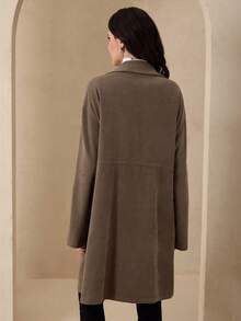 Graceveil Chaqueta casual larga con cremallera frontal, cuello con cordón, cuatro botones, bolsillos cargo y puños de manga de mujer en tela de twill marrón con forro polar - Marrón - Ver 2