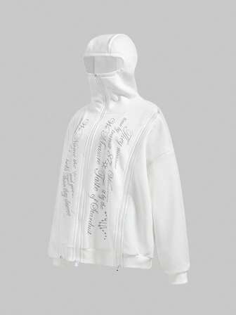 ROMWE Avant Y3K Avant-Garde Sweatshirt With Silver Numeric & English Graphic Print, For Women