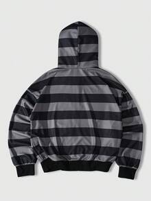 ROMWE MEN Men's Casual Striped Hooded Sweatshirt