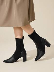 CUCCOO BASICS Botas de tacón alto grueso de media pantorrilla versátiles y cómodas para mujer - Negro - Ver 3