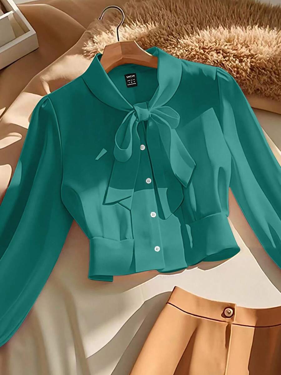 GlowEve Ladies' Elegant And Commuter Autumn Shirts - Teal Blue - View 1