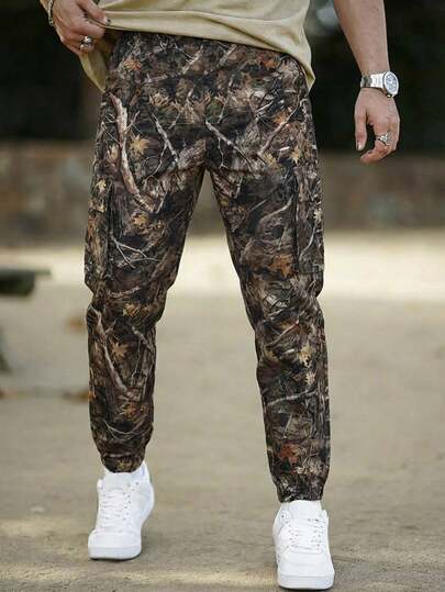 SHEIN Teen Boy Casual Fashion Street Vacation Style All-Over Print Flap Pocket Cargo Jogger Pants Flash Burgundy Boho Goth Y2k Streetwear Rave Vacation Holiday Party Festival Fall Winter Winter Clothes Retro Vintage Casual Cozy