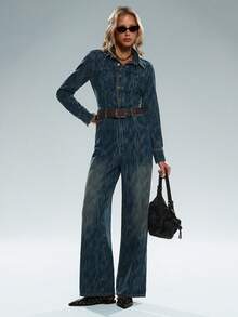 TRNVIE 女士时尚休闲Y2K复古性感牛仔连体裤 - 中等水洗藍 - 查看 3