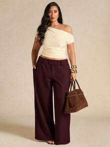 SHEIN BAE Quần công sở lệch vai thanh lịch cỡ lớn cho nữ, Thu/Đông - Màu Tím - Xem 2