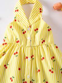 SHEIN Explorewe Girls Summer New Fashionable Polo Collar Halter Backless Waist Cinched Sweet Versatile Vacation Dress - Yellow - View 3