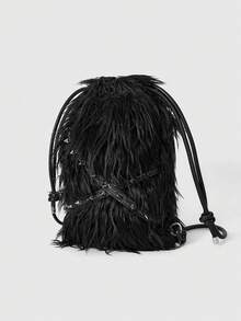 ROMWE Grunge Punk Ba lô nữ, Túi nhung, Túi nhung kiểu punk đinh tán, Phụ kiện mặt dây chuyền, Móc khóa hình thỏ, Thời trang, Cá tính, Đa năng, Mua sắm, Đường phố, Cô gái ngọt ngào và cá tính, Cô gái sành điệu, Phong cách Y2K, Hàng ngày, Mùa thu và mùa đông (Mẫu ngẫu nhiên) - màu đen - Xem 4