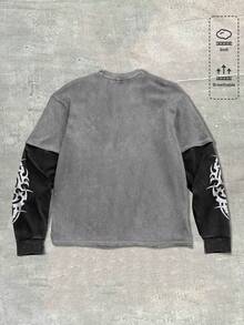 ROMWE MEN Áo thun nam dài tay cổ tròn in họa tiết Gothic 2 trong 1 thường ngày - Nhiều màu - Xem 2