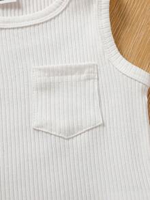 SHEIN 3pcs/Set Baby Boys' Casual Solid White Bodysuit Outfit, Suitable For Daily Wear, Summer - White - View 6