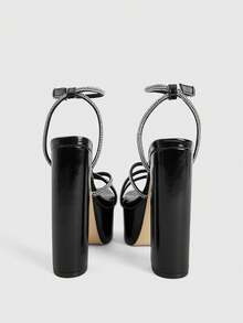 CUCCOO LuxiPop 女士防水厚底优雅夏季时尚高跟凉鞋，适合圣诞节、新年派对、夜店装扮 - 黑色 - 查看 4