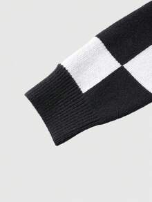 ROMWE MEN Prep Suéter holgado de punto con estampado de letras en cuadros blancos y negros de moda casual de calle para hombre, otoño/invierno - Blanco y Negro - Ver 4