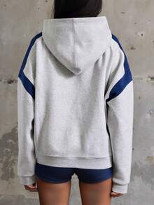 INAWLY Áo hoodie dài tay hở vai in chữ màu trơn đơn giản cho nữ - Nhiều màu - Xem 2