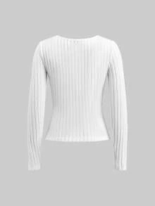 SHEIN LUNE 2 Stücke Damen Langarm Thermo-Pullover Set mit geripptem Strick - Vielseitig einsetzbar für Herbst/Winter, zum Tragen drinnen/Outdoor, Soft Girl, Vintage, Old Money Stil, Sport, Ausflüge & als Geschenk - Verschiedenfarbig - Übersicht 4