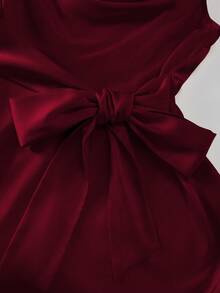 GlowEve CURVE 大码女式优雅无袖连衣裙，腰部系带蝴蝶结 - 酒紅色 - 查看 4