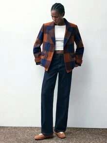 Maija 棕色格子羊毛大衣，时尚百搭的都市女式秋冬外套，新年复古休闲风 - 彩色 - 查看 8