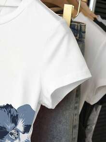 SHEIN 3件套女士夏季T恤，白色、藏青色、条纹、花卉印花、樱桃水果印花，返校季、休闲装 - 彩色 - 查看 4