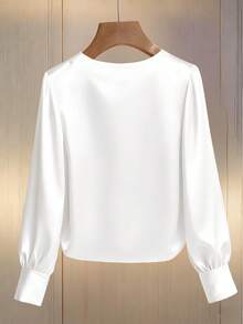 Franclia 女士优雅圆领珍珠装饰长袖T恤，适合通勤 - 白色 - 查看 2