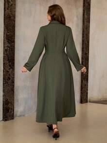 Roveilla 大码女式褶裥翻领腰部收褶A字长袖连衣裙，饰有星星图案，优雅法式复古办公室通勤商务休闲街头风，百搭复古时尚秋冬连衣裙，适合派对、圣诞节、感恩节、新年等场合。