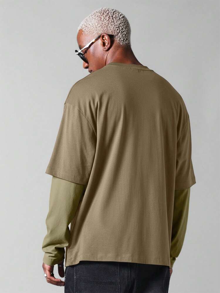 T-shirt à manches longues et col rond double couche