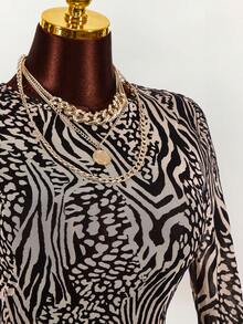 Amplova Women's Mini Dress, Leopard Print Flocked, Sexy Backless, Sheer Mesh Sleeves, Front Slit, Autumn/Winter Open Back Dress Zebra Print Dress - Multicolor - View 7