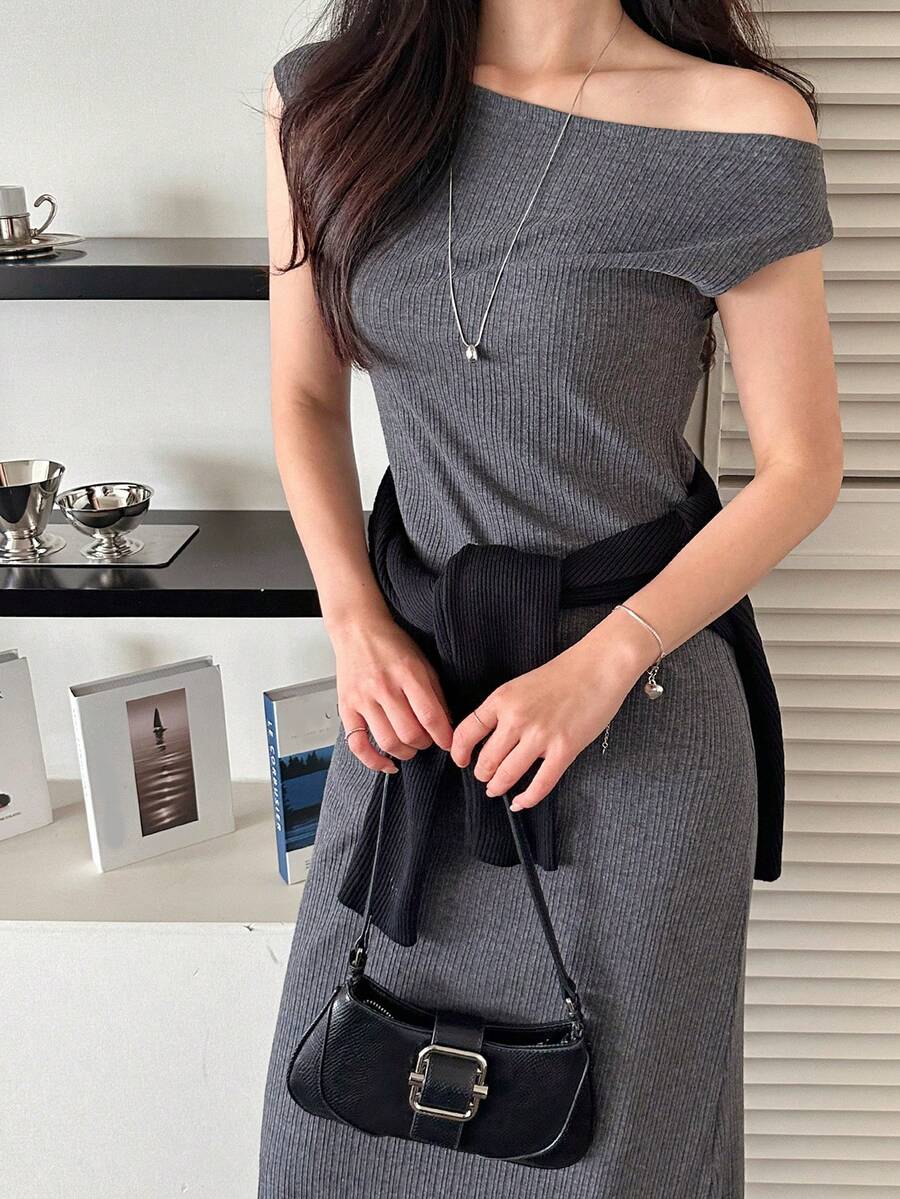 DAZY Women's Asymmetrical Shoulder Bodycon T-Shirt Dress