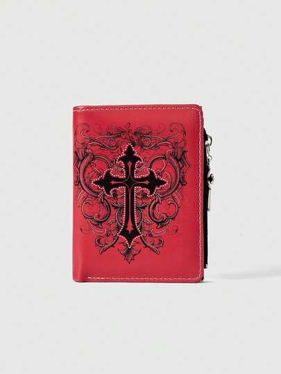 ROMWE Gothic Style Wallet, Punk Girl Love Eye Gem Crystal Teardrop, Star, Sun, Sword Creative Design Pentagram Zipper Coin Purse, Casual Fashion Card Holder