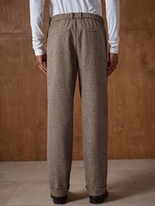 AKNOTIC Men's Khaki Casual Retro Fashion Suit Pants Pleated Trousers Men Sumwon Pants High Waisted Pants Men Checkered Shorts Men Plaid Pants - Khaki - View 7