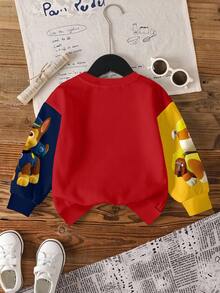 SHEIN | PAW Patrol Young Boy Cartoon Pattern Colorblock Crew Neck Long Sleeve Pullover Sweatshirt