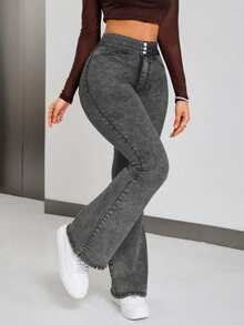 Vaqueros Acampanado mujer  mujer pantalon de mujer pantalón de mujer pantalones para mujer pantalón pantalones de dama pantalones baggy - Negro - Ver 1