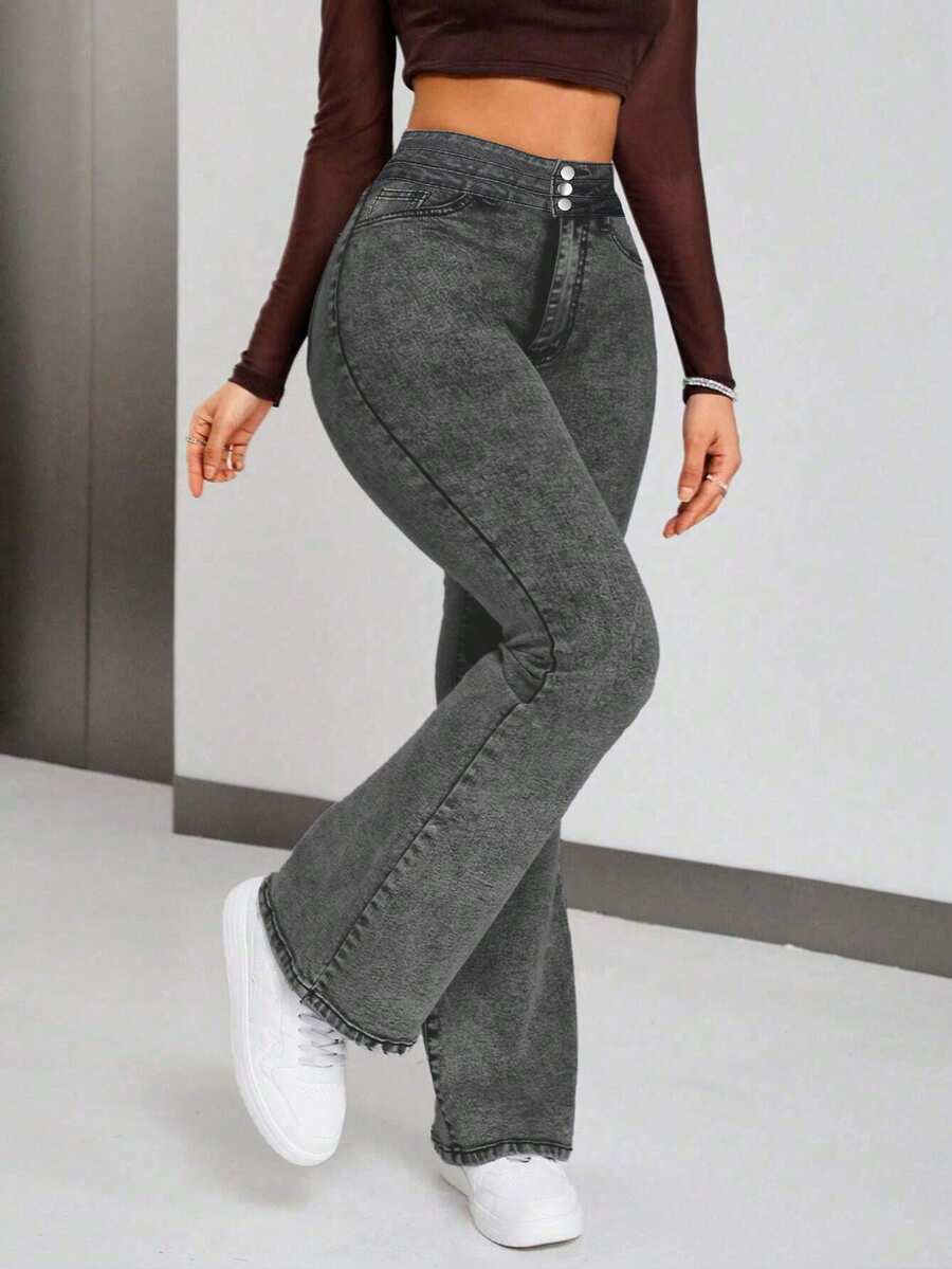 Vaqueros Acampanado mujer  mujer pantalon de mujer pantalón de mujer pantalones para mujer pantalón pantalones de dama pantalones baggy - Negro - Ver 1