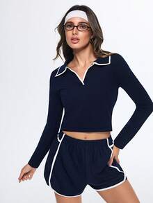 Eassivo Eassivo Regular Fit Long Sleeve Knit Sweater With Collar - Royal Blue - View 4