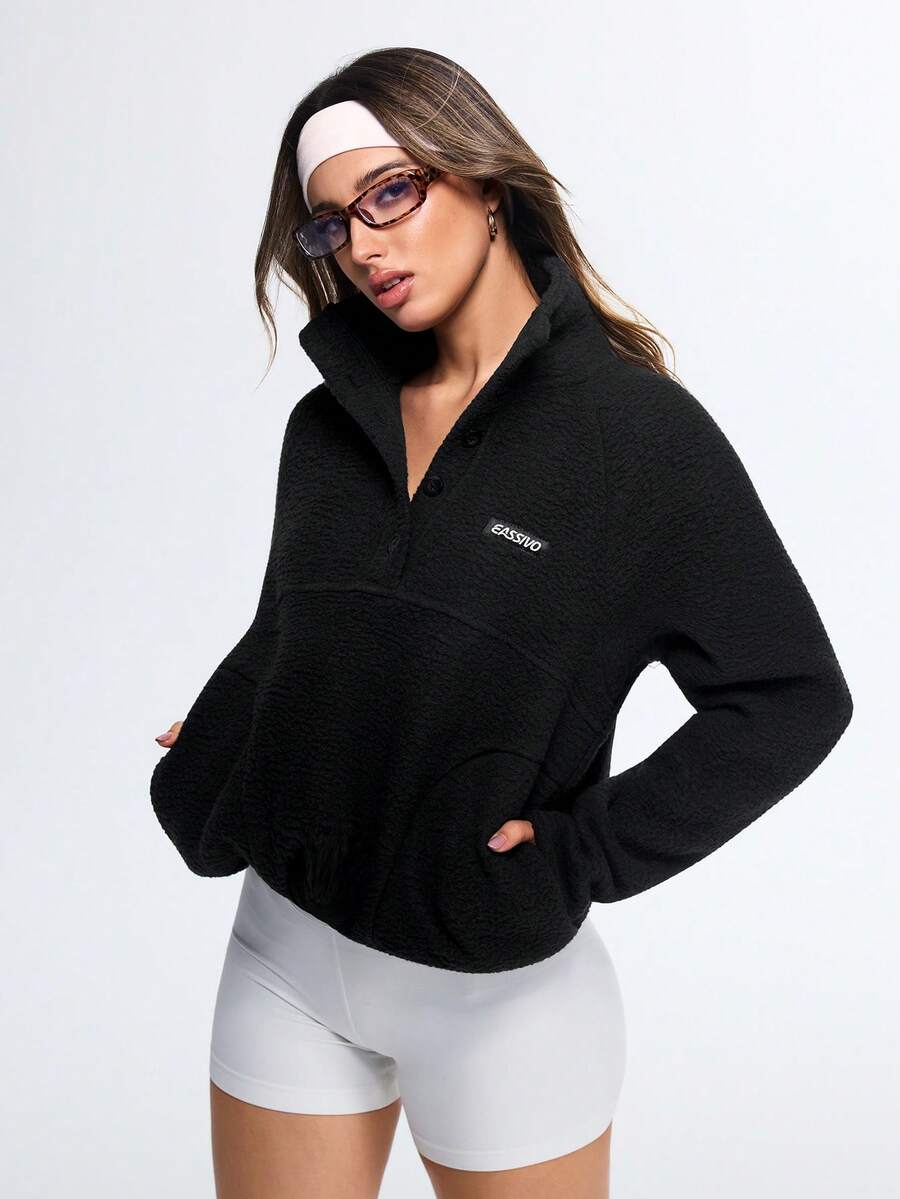 Eassivo Eassivo Áo nỉ thể thao dài tay có khóa kéo dành cho nữ - màu đen - Xem 1