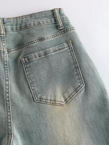 GlowEve Quần jeans ống loe ống rộng, viền tua rua, dáng thường ngày dành cho nữ - Màu xanh lam - Xem 6