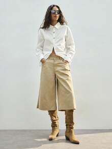 Maija Women's Khaki Jeans Bermuda Shorts Low-Rise Wide-Leg Pants Summer Casual Outfits In Y2K Style - Khaki - View 3