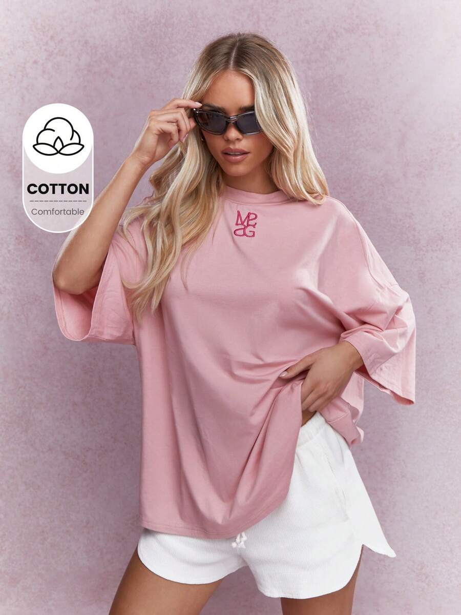 MISSGUIDED 刺绣徽标宽松 T 恤 - 粉色 - 查看 1