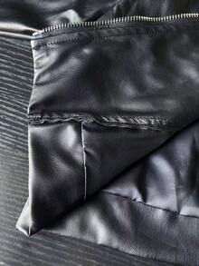 Cool och snygg kort jacka i konstläder för flickor, långärmad - Svart - Visa 8