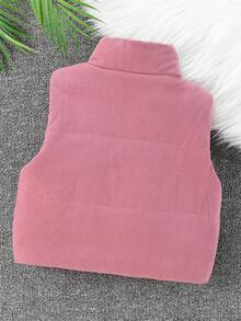 女童冬季灯芯绒复古立领拉链背心短款羽绒服，经典百搭外套