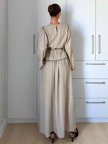 Siren Gaze 女士秋冬新款撞色滚边半身裙套装 - 杏色 - 查看 2