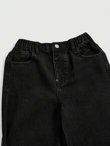 SHEIN Explorewe Tween Girls' Black Jeans With Lace Bow, New Style For Spring And Summer, Suitable For Playing, Versatile And Casual - Black - View 3