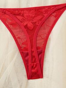 SHEIN Floral Lace Low Rise G-String, Sexy Lingerie, Bridal Lingerie - Red - View 5