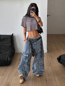 Coolane Áo thun ngắn cổ tròn cổ điển Y2K thời trang dạo phố mùa xuân hè dành cho nữ - Màu be - Xem 5