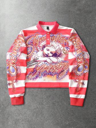 Street Life Felpa casual a maniche lunghe con stampa e righe, vestibilità morbida e ampia, per uomo