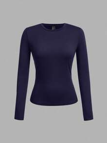 Tseoso Bộ 3 áo thun dài tay cổ tròn ôm vừa vặn thường ngày dành cho nữ, 95% cotton, đen, xám pha, xanh navy - Nhiều màu - Xem 5