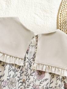 Vintaside Kids Girls' Spring & Autumn Long Sleeve Lapel Dress With Elegant Digital Print, Suitable For Mild Weather Outings, Camping, Vacations, Or Parties - Multicolor - View 10