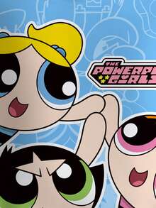 THE POWERPUFF GIRLS X SHEIN Tween Girl Casual Blossom, Bubbles, Buttercup Pattern Crew Neck Sweatshirt, Autumn - White - View 3