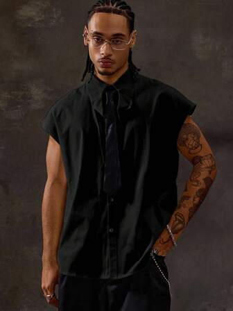 Street Life Herren lässiges, locker geschnittenes Hemd mit Fledermausärmeln und Krawatte Einfarbig, geeignet für den täglichen Gebrauch im Sommer