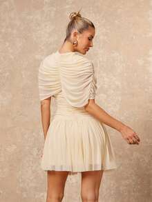 Lumalex Đầm mini xếp ly bất đối xứng bằng vải lưới, eo thấp, gấu đầm lưới mềm mại, thích hợp cho nữ, dự tiệc prom sang trọng, tiệc tùng, dạ hội, tiệc chiêu đãi, kín đáo, sang trọng, lấp lánh, lễ hội, đi chơi, kỳ nghỉ, ngoài trời, nhiều lớp, mùa cưới, tiệc Giáng sinh, năm mới, tiệc gala, đầm dự tiệc mùa thu, đầu xuân, hè, đầm xuân cho nữ. - Màu be - Xem 8