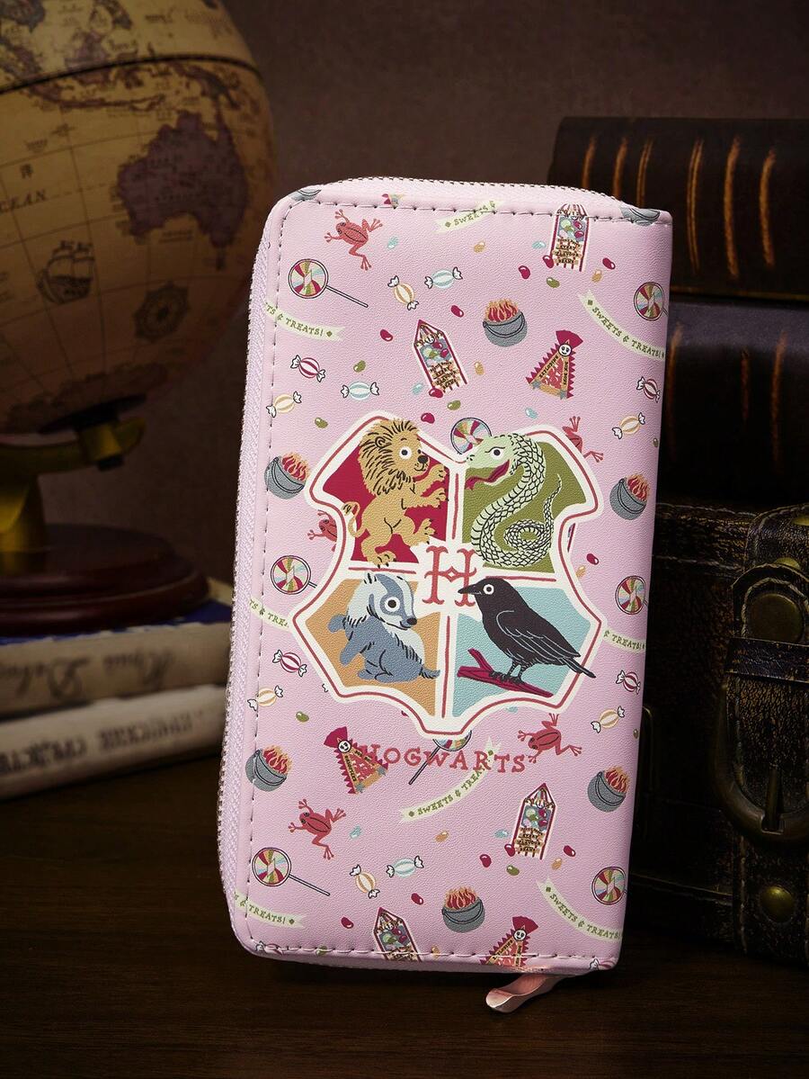 HARRY POTTER X SHEIN 1个时尚可爱卡通图案拉链长钱包，趣味十足，适合日常通勤和旅行，是圣诞节、感恩节、新年等节日送礼的理想之选。 - 粉色滿鋪 - 查看 1