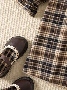 Emery Rose Kids 女童格纹荷叶边蝴蝶结装饰休闲连衣裙 - 黑與白 - 查看 15