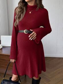 Cheriluna Maternity Abito da donna in gravidanza a tinta unita, collo alto, spalle cadenti, maniche a sbuffo, aderente e comodo